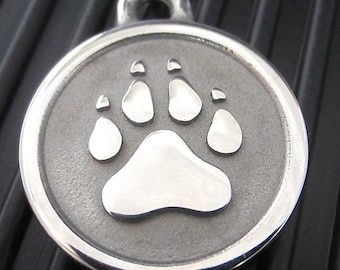 Medium Stainless Steel Silver Paw Pet ID Tag