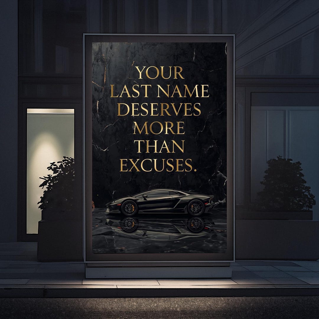 Luxury Motivational Wall Art for Men Quote | Black Marble & Car Poster ...