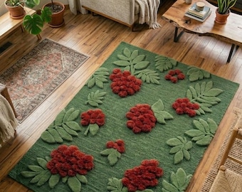 Juicy Raspberry Moss grass Tufted Rug: 3D Pebble bubble Design, Nature-Inspired Floor Decor