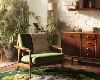 Hand Tufted Moss Textured Round Rug | Nature Inspired Forest Floor Area Carpet