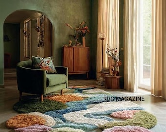 Moss grass Tufted Rug: 3D Pebble bubble Design, Nature-Inspired Floor Decor