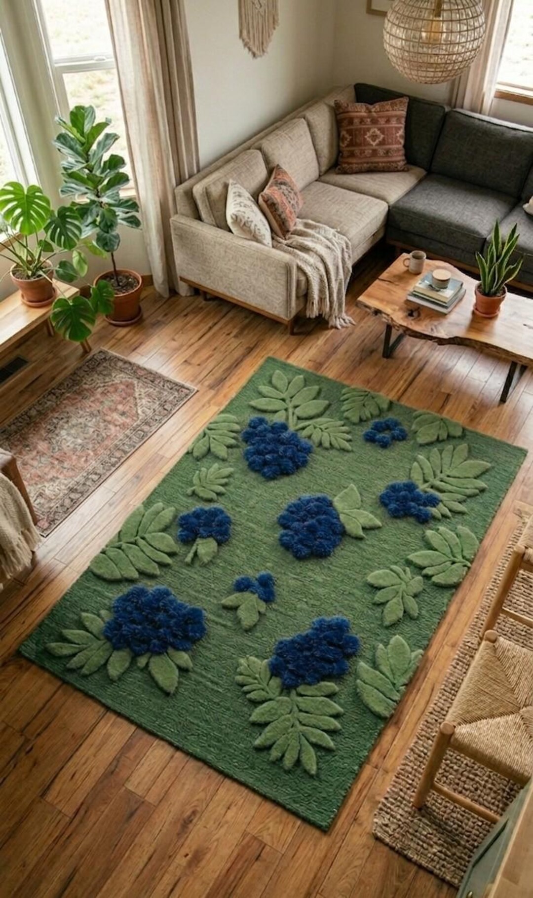Blueberry Moss Grass Tufted Rug: 3D Pebble Bubble Design, Nature ...