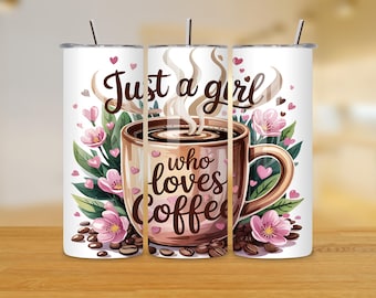 Blumen Kaffee Liebhaber 20 Unzen Tumbler Wrap - PNG Sublimationsdesign