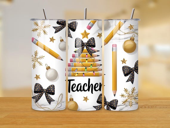 Teacher Christmas 20oz Tumbler Wrap Design - 20oz Tumbler Wrap - Xmas Tumbler PNG - Teacher Tumbler Design - Holiday Sublimation Design