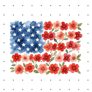 Floral American Flag PNG, Patriotic USA Sublimation Design, 4th of July Floral PNG, Independence Day Digital Download