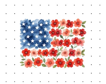 Floral American Flag PNG, Patriotic USA Sublimation Design, 4th of July Floral PNG, Independence Day Digital Download
