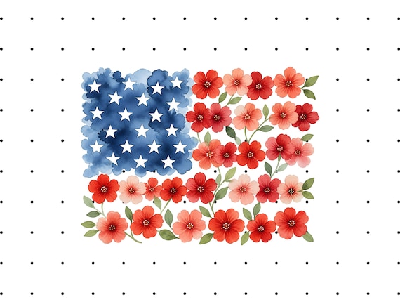 Floral American Flag PNG, Patriotic USA Sublimation Design, 4th of July Floral PNG, Independence Day Digital Download