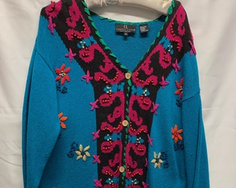 Carole Little Mixed Media Chunky Cotton  Sweater. Size Medium.