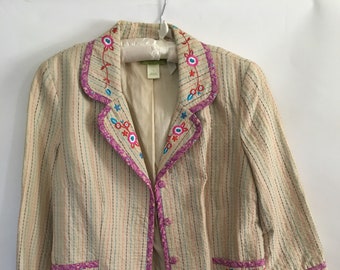 Sigrid Olsen Embroidered Jacket Size Medium - Cream Cotton With Pastels