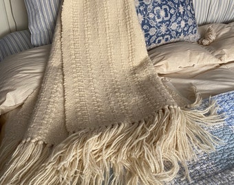 Ivory Wool Throw from a New England Weaver 74”x22