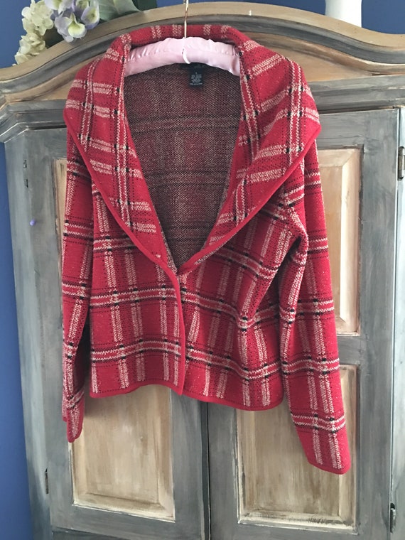 Willi Smith Plaid Knit Shawl Collar Jacket Size L