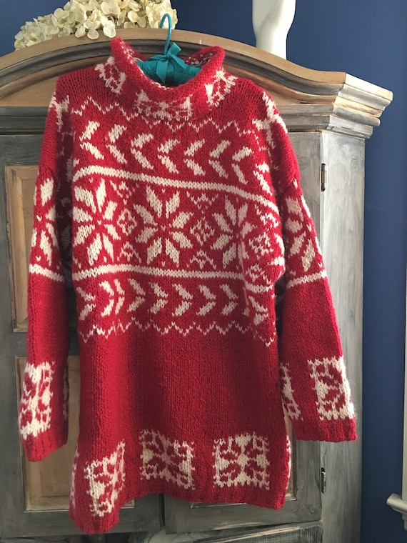 Red & White Snowflake Pattern Ski Sweater size XL/