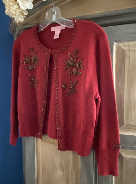 Vintage Bandolino Brick Red Cardigan With Copper B