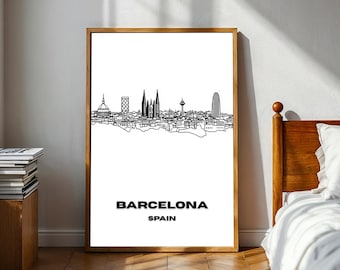 Barcelona Skyline Wall Art Print, City Line Art Print, Travel Poster, Spain Europe Travel Print