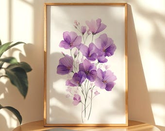 紫色の花のアートプリント - 紫色の花の壁アート - 花の絵画のアートプリント - モダンなミニマリストの壁アート - 家の壁の装飾