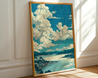 Mount Fuji Wall art, Vintage Japanese Style Print