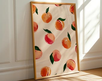 Peaches art print - Fruit illustration wall art - Peach orange wall art - Kitchen wall decor