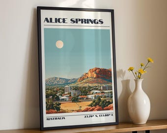 Alice Springs Wall Art, Australia City Print, Vintage Travel Poster, Travel Gift