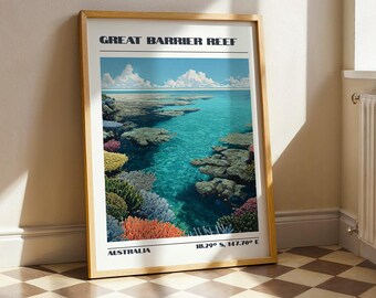 Great Barrier Reef Wall Art, Australia Nature Print, Vintage Travel Poster, Travel Gift