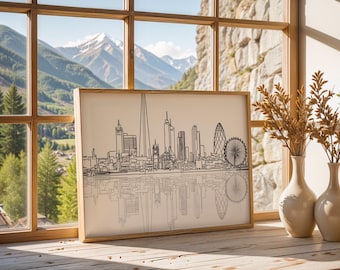 London Skyline Wall Art Print, Landscape Art Print, UK Travel Poster