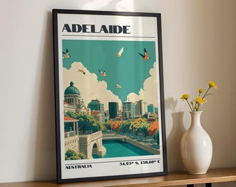 Adelaide Wall Art, Australia City Print, Vintage Travel Poster, Travel Gift
