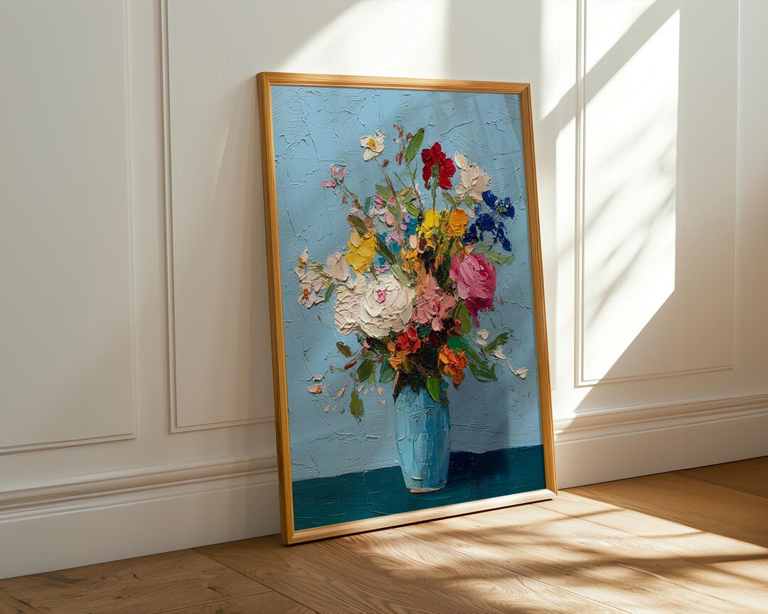 Flower Vase Oil Painting Art Print - Vase of Flowers Wall Art - Flower ...