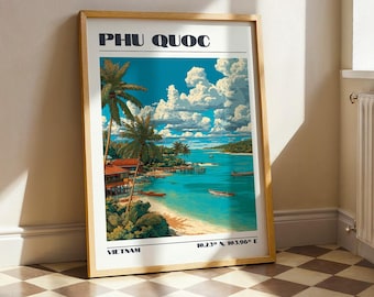 Phu Quoc Wall Art, Vietnam South East Asia Print, Vintage Travel Poster, Travel Gift