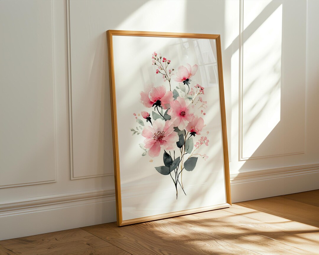 Pink Flowers Art Print - Pink Floral Wall Art - Flower Painting Art ...