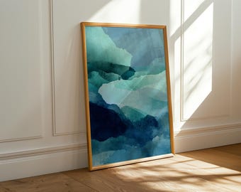 Blauwe abstracte kunstprint, moderne giclee-muurdecoratie