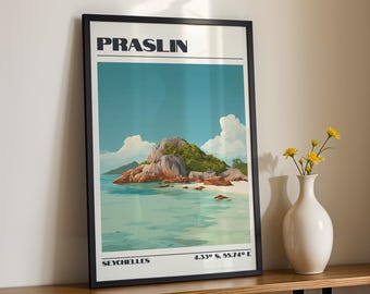 Praslin Wall Art, Seychelles Print, Travel Poster, Travel Gift
