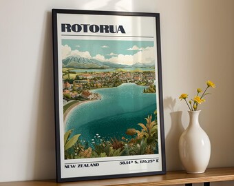 Rotorua Wall Art, New Zealand Print, Travel Poster, Travel Gift