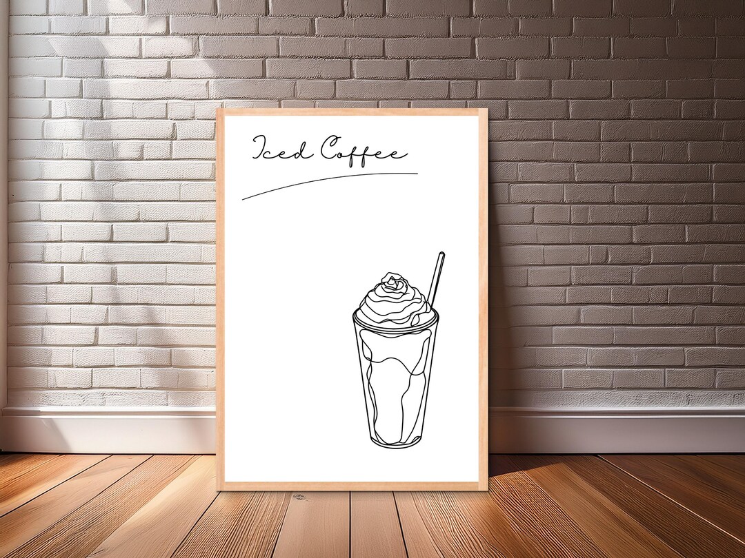 Minimalist Iced Coffee Line Art Print - Kitchen Decor - Etsy