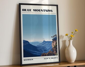 Blue Mountains Wall Art, Australia Nature Print, Vintage Travel Poster, Travel Gift