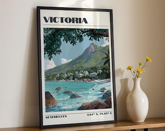 Victoria Wall Art, Seychelles Print, Travel Poster, Travel Gift