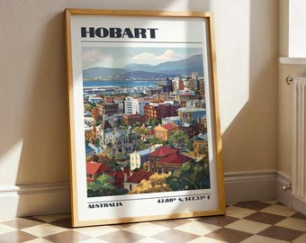 Hobart Wall Art, Australia City Print, Vintage Travel Poster, Travel Gift
