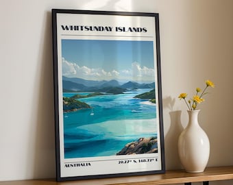 Whitsunday Islands Wall Art, Australia Nature Print, Vintage Travel Poster, Travel Gift