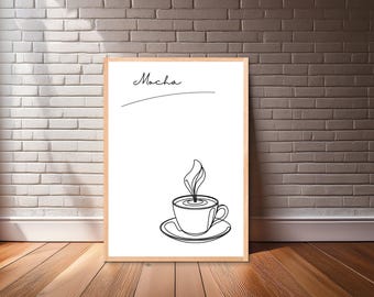 Minimalist Mocha Coffee Line Art Print – Kitchen Wall Decor - Gift for coffee lover