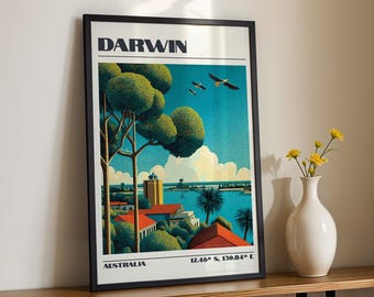 Darwin Wall Art, Australia City Print, Vintage Travel Poster, Travel Gift