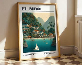 El Nido Wall Art, Philippines Nature Print, Vintage Travel Poster, Travel Gift