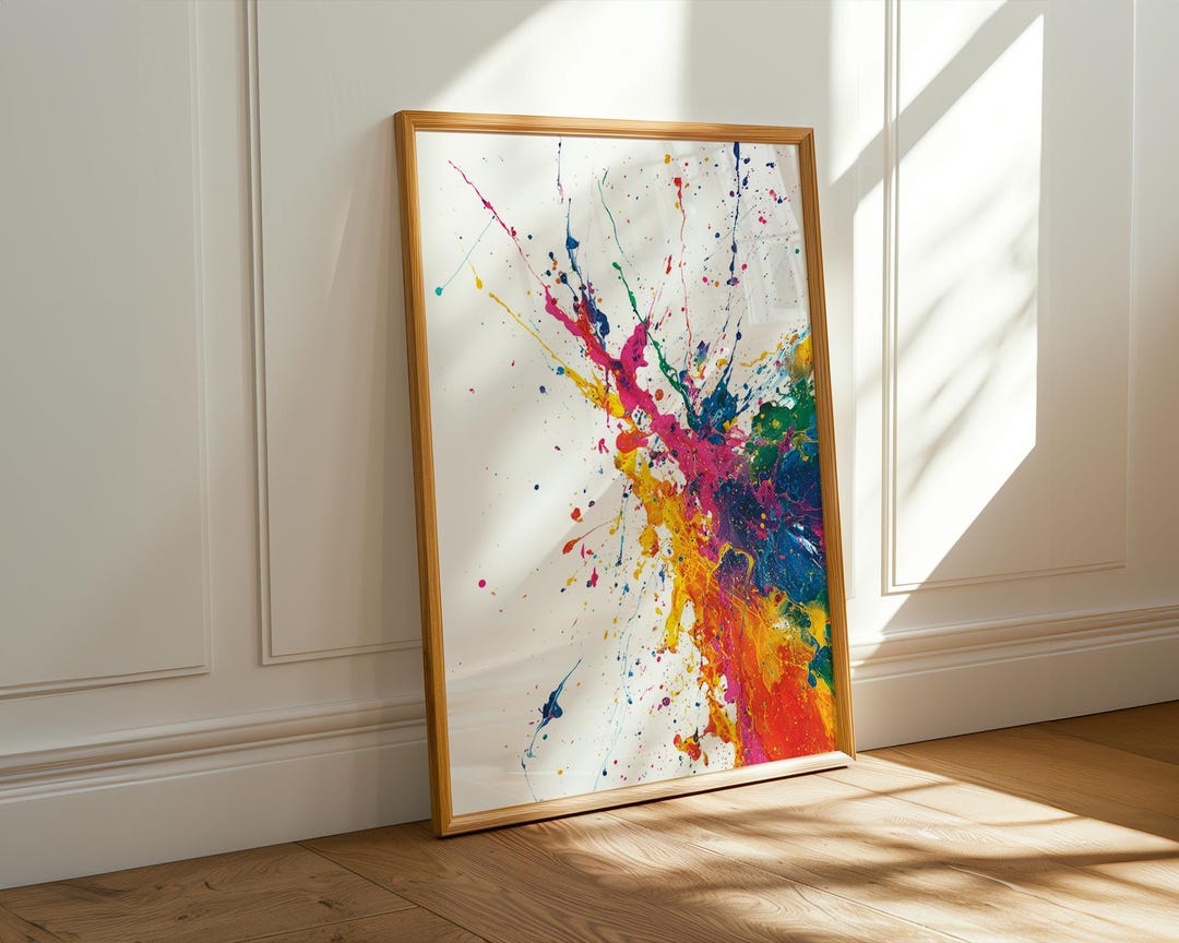 Paint Splatter Abstract Art Print - Giclée Modern Wall Art - Rainbow ...