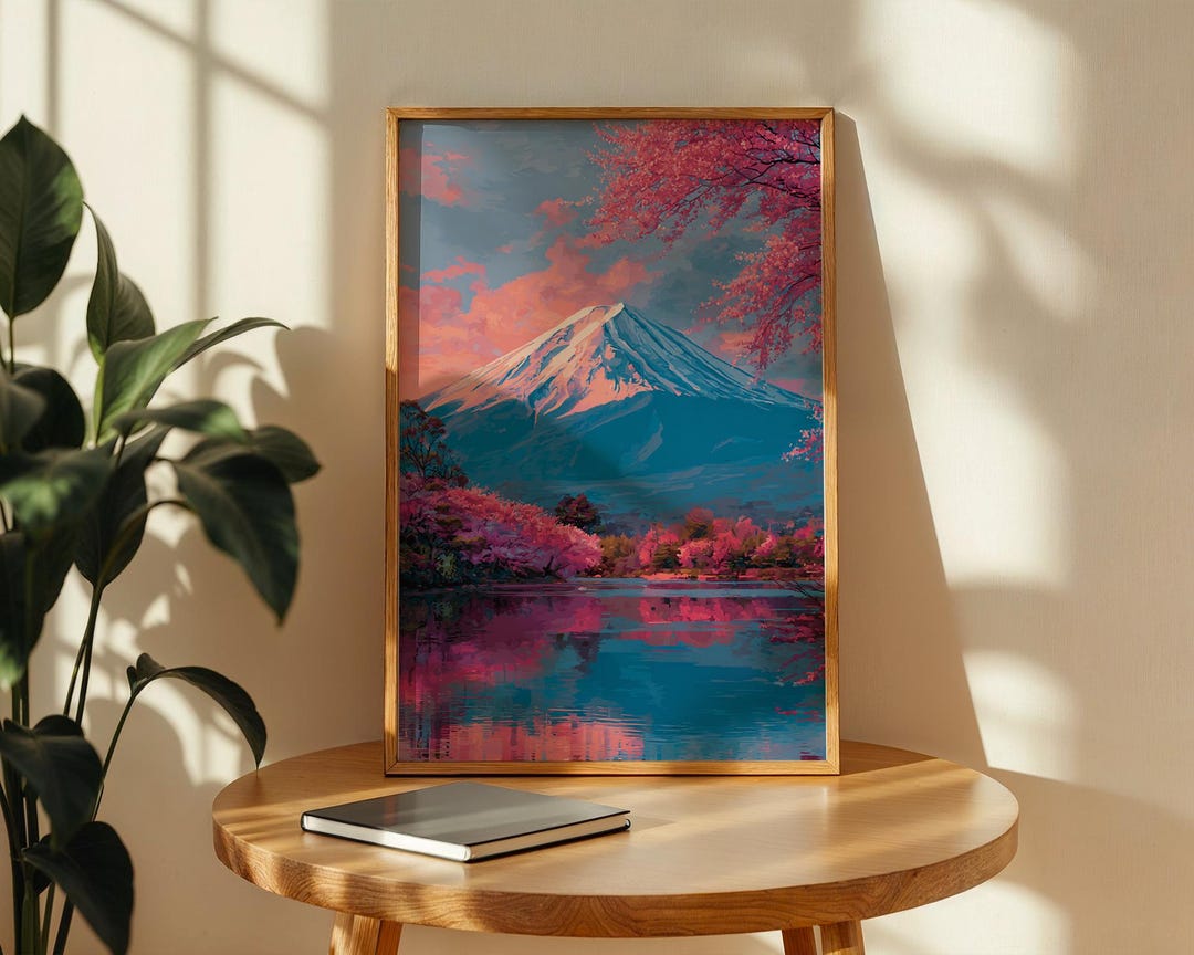 Mount Fuji Cherry Blossom Painting Art Print - Japanese Wall Art - Etsy