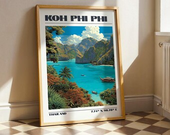 Koh Phi Phi Wall Art, Thailand South East Asia Print, Vintage Travel Poster, Travel Gift