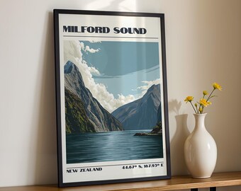 Milford Sound Wall Art, New Zealand Print, Travel Poster, Travel Gift