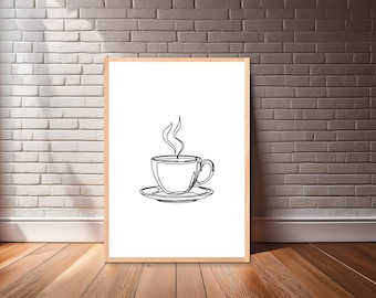 Minimalist Coffee Cup Line Art Print – Modern Kitchen Decor