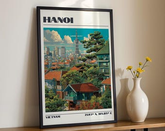 Hanoi Wall Art, Vietnam South East Asia Print, Vintage Travel Poster, Travel Gift