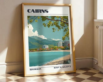 Cairns Wall Art, Australia City Print, Vintage Travel Poster, Travel Gift