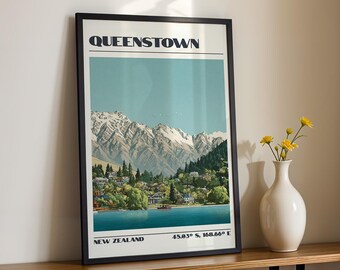 Queenstown Wall Art, New Zealand Print, Travel Poster, Travel Gift