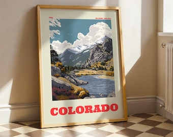 Colorado USA Travel Print, Retro Vintage Style Poster, Nature Decor Wall Art
