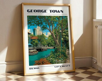 George Town Wall Art, Malaysia South East Asia Print, Vintage Travel Poster, Travel Gift
