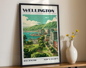 Wellington Wall Art, New Zealand Print, Travel Poster, Travel Gift